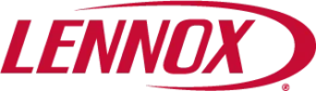 Lennox logo in red text with a curved line above and below the letters on a transparent background.