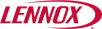 Lennox logo in red text with a curved line above and below the letters on a transparent background.